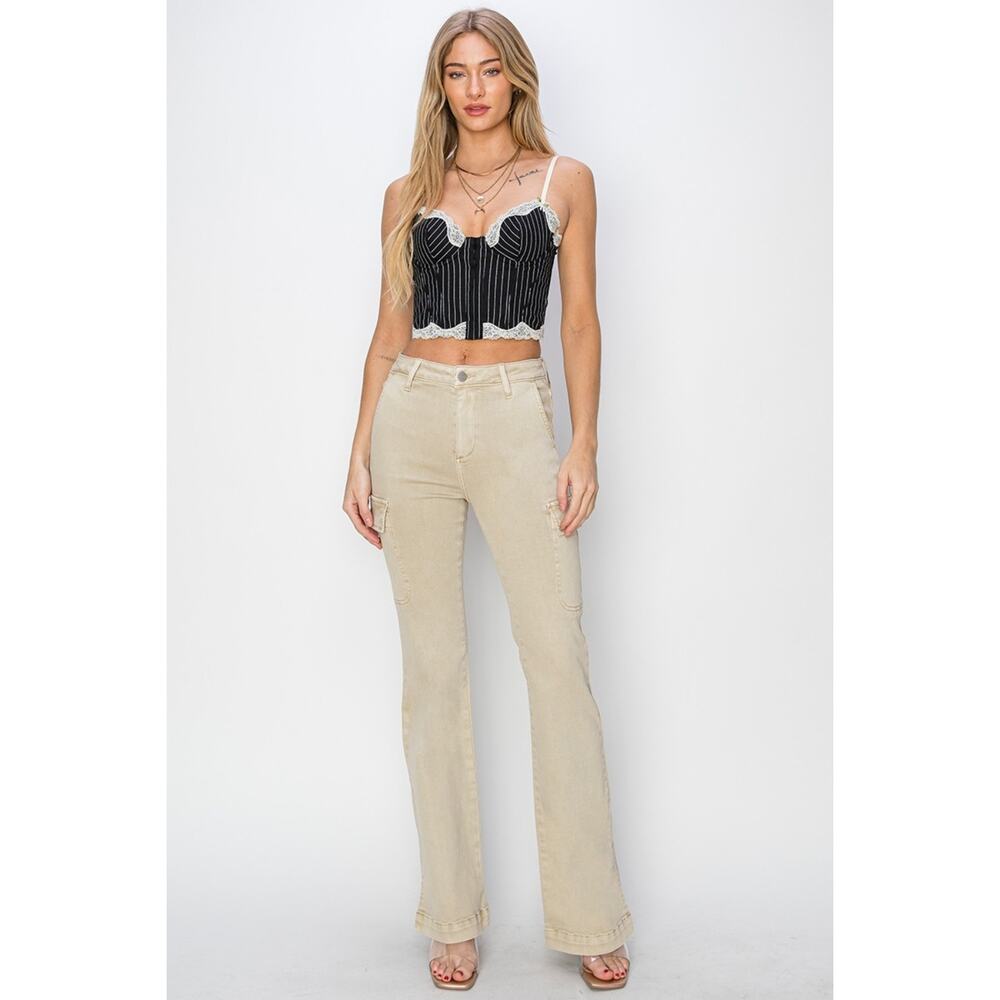 RISEN High Rise Side Slit Cargo Bootcut Jeans - RDP5649 Stone - Size 0/24 - Picture 6 of 7